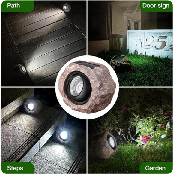 Solar Rock Lights Outdoor, 4 Pack Solar Spotlights Outdoor Waterproof Light - Picture 6 of 7